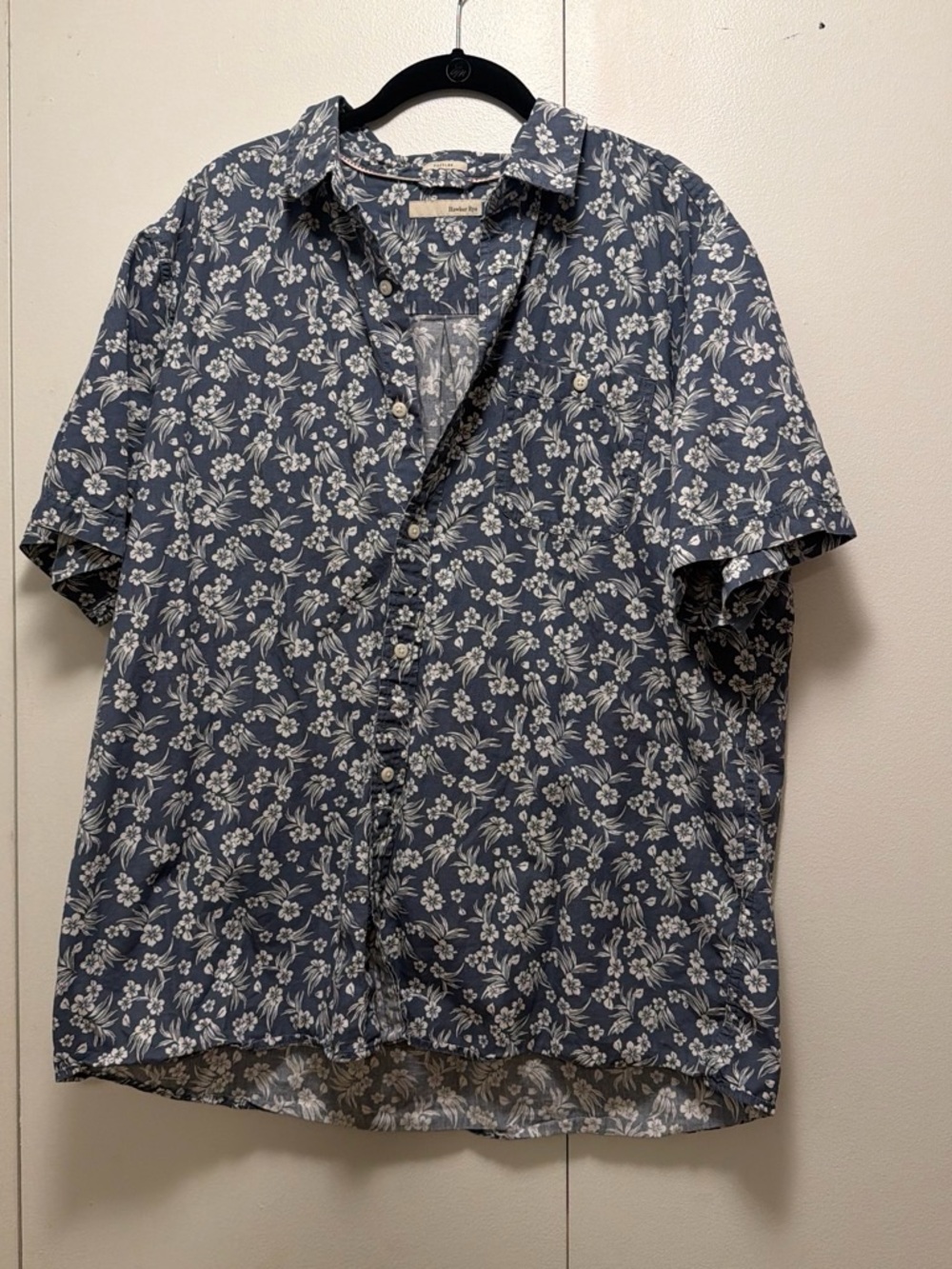 Casual Blue Floral Short-Sleeve Button-Down Shirt